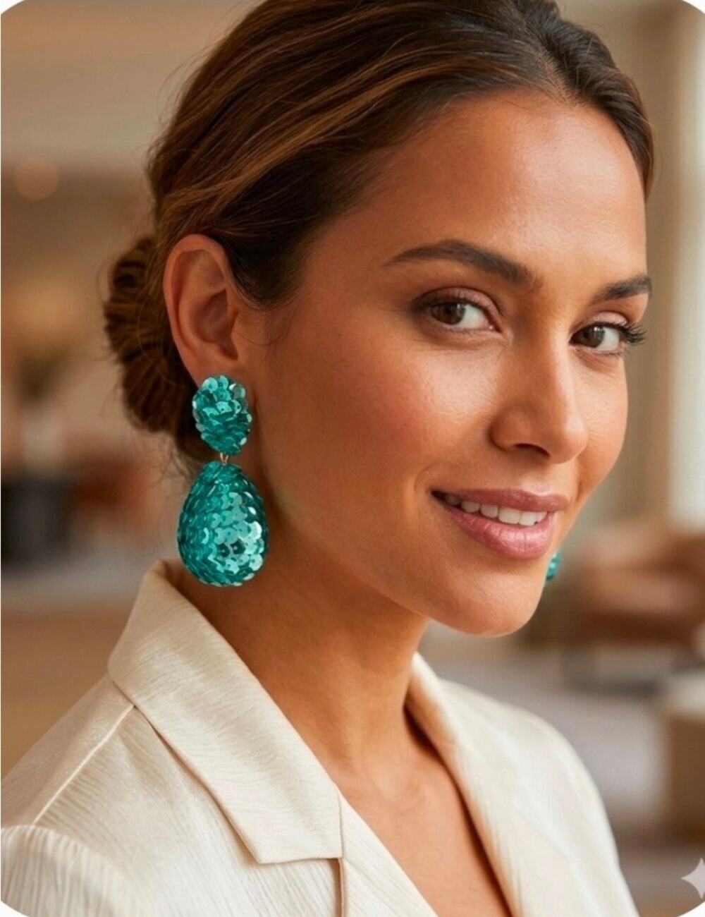 Tuckernuck Jewlery Sequin Sandra Earrings Blue Womens Dangle Statement Earrings